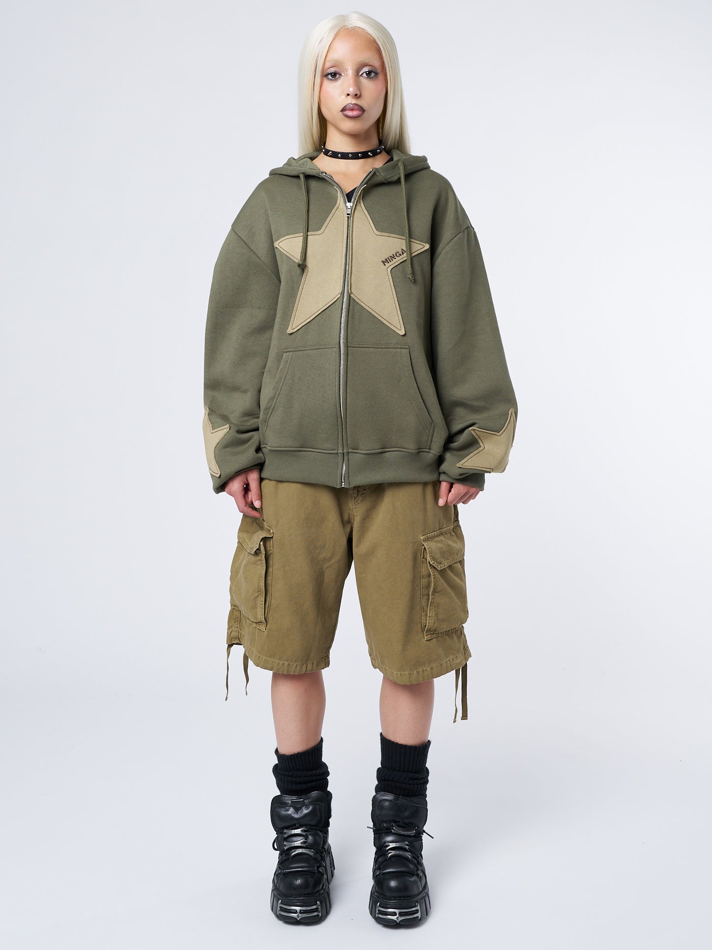 Celeste Star Green Zip Up Hoodie - Minga London