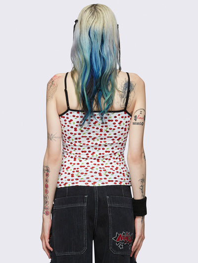 Cami top in white with cherries print