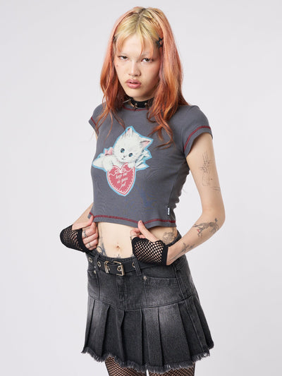 Cute Kitty Grey Baby Tee - Minga London