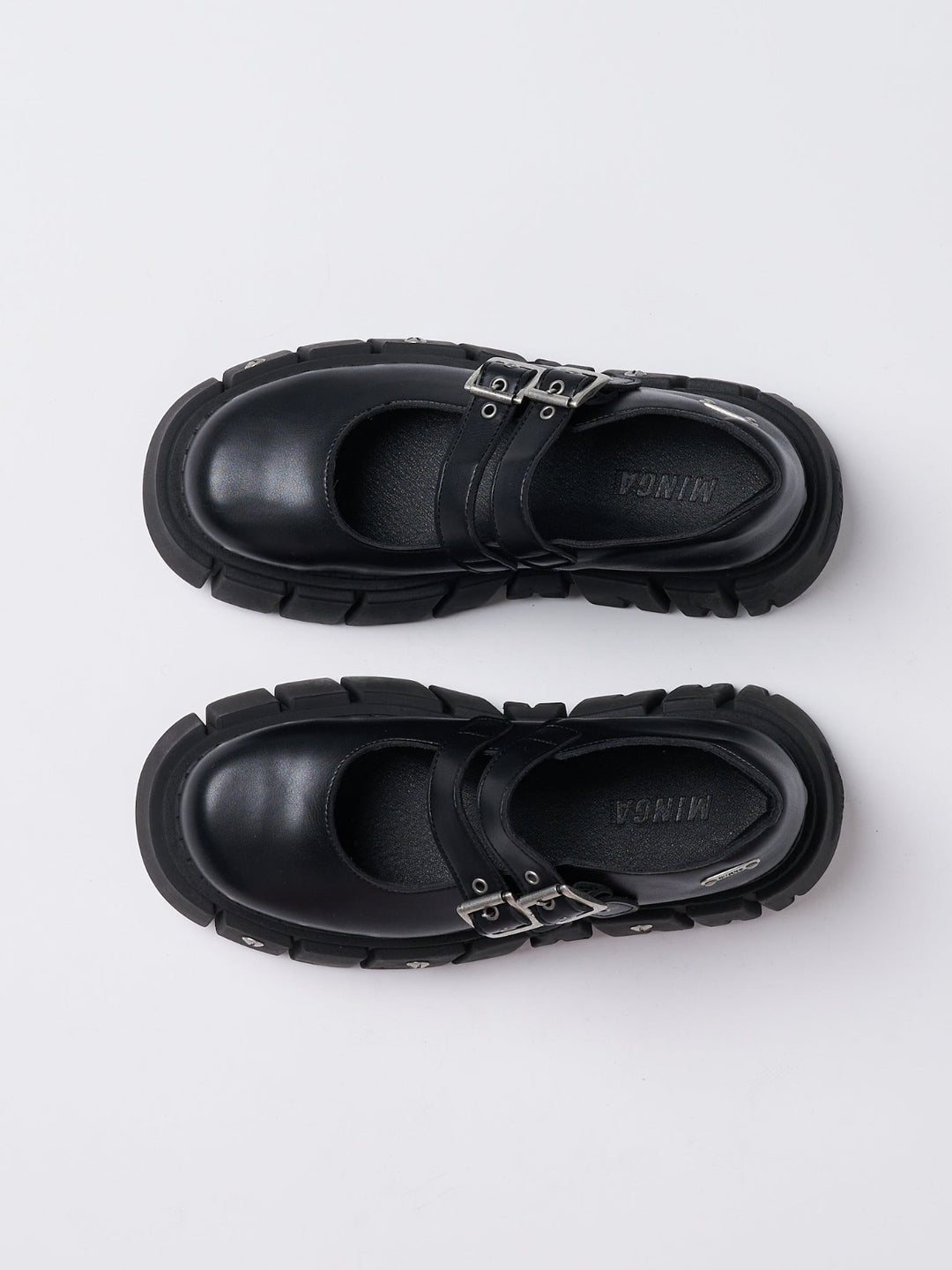 Black Double Strap Chunky Platform Mary-Janes Shoes | Minga