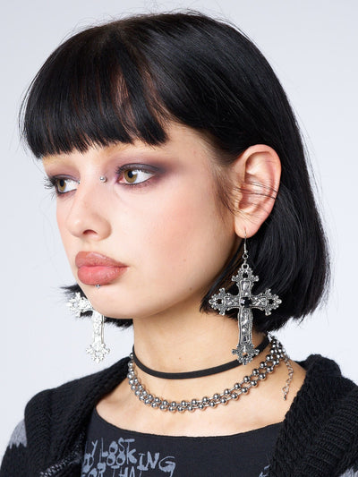 Daggers & Crosses Silver Earrings