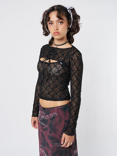 Dahlia Black Shrug & Cami Top Lace Set - Minga London