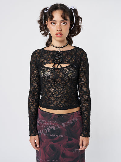 Dahlia Black Shrug & Cami Top Lace Set - Minga London