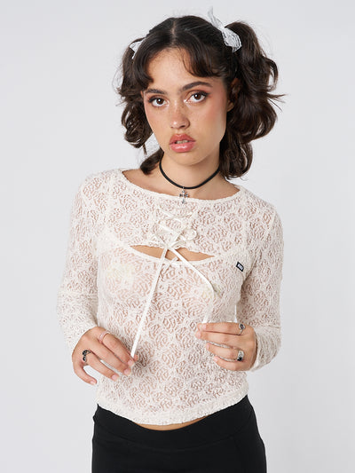 Dahlia Cream Shrug & Cami Top Lace Set - Minga London