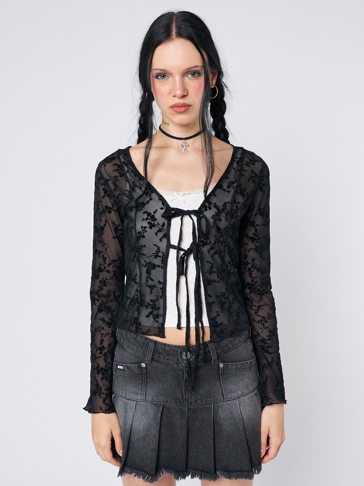 Dark Waters Black Tie Blouse Top - Minga London