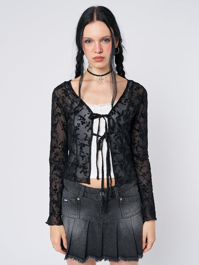 Dark Waters Black Tie Blouse Top - Minga London