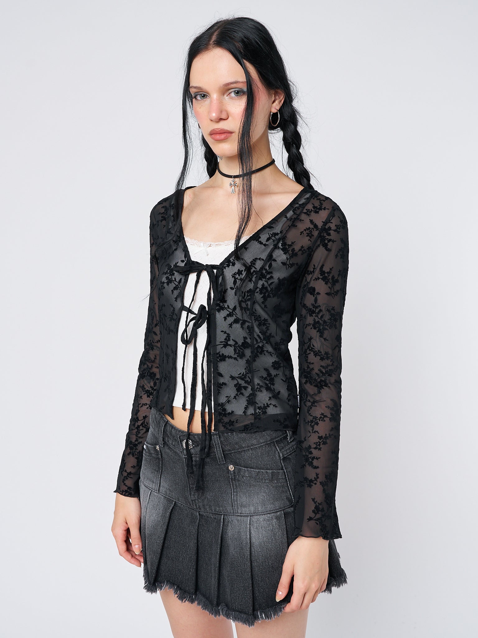 Dark Waters Black Tie Blouse Top - Minga London