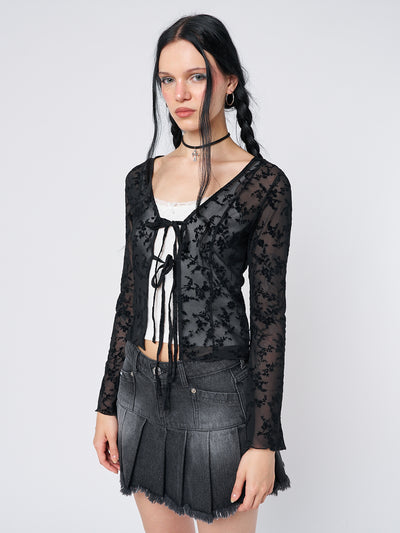 Dark Waters Black Tie Blouse Top - Minga London