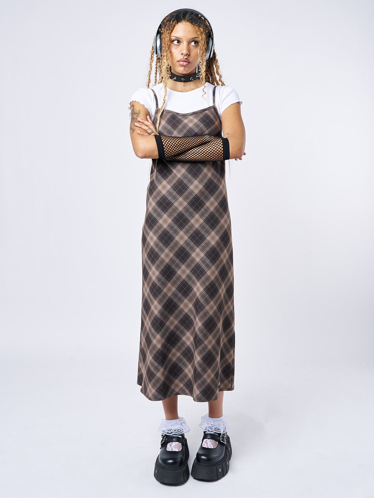 Delia Brown Plaid Maxi Dress