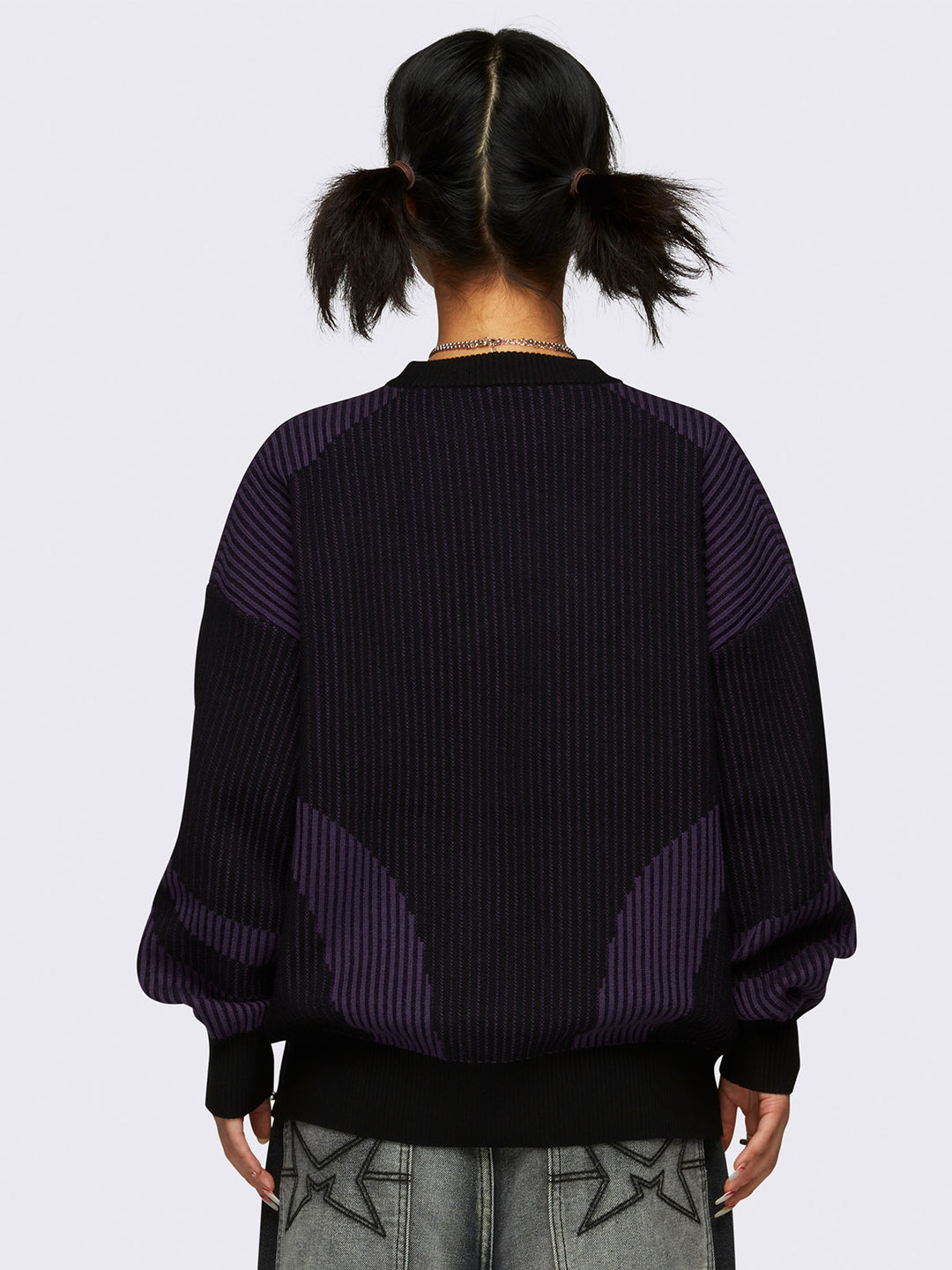 Colourblock Chunky Knit Jumper in Black and Purple | Minga London