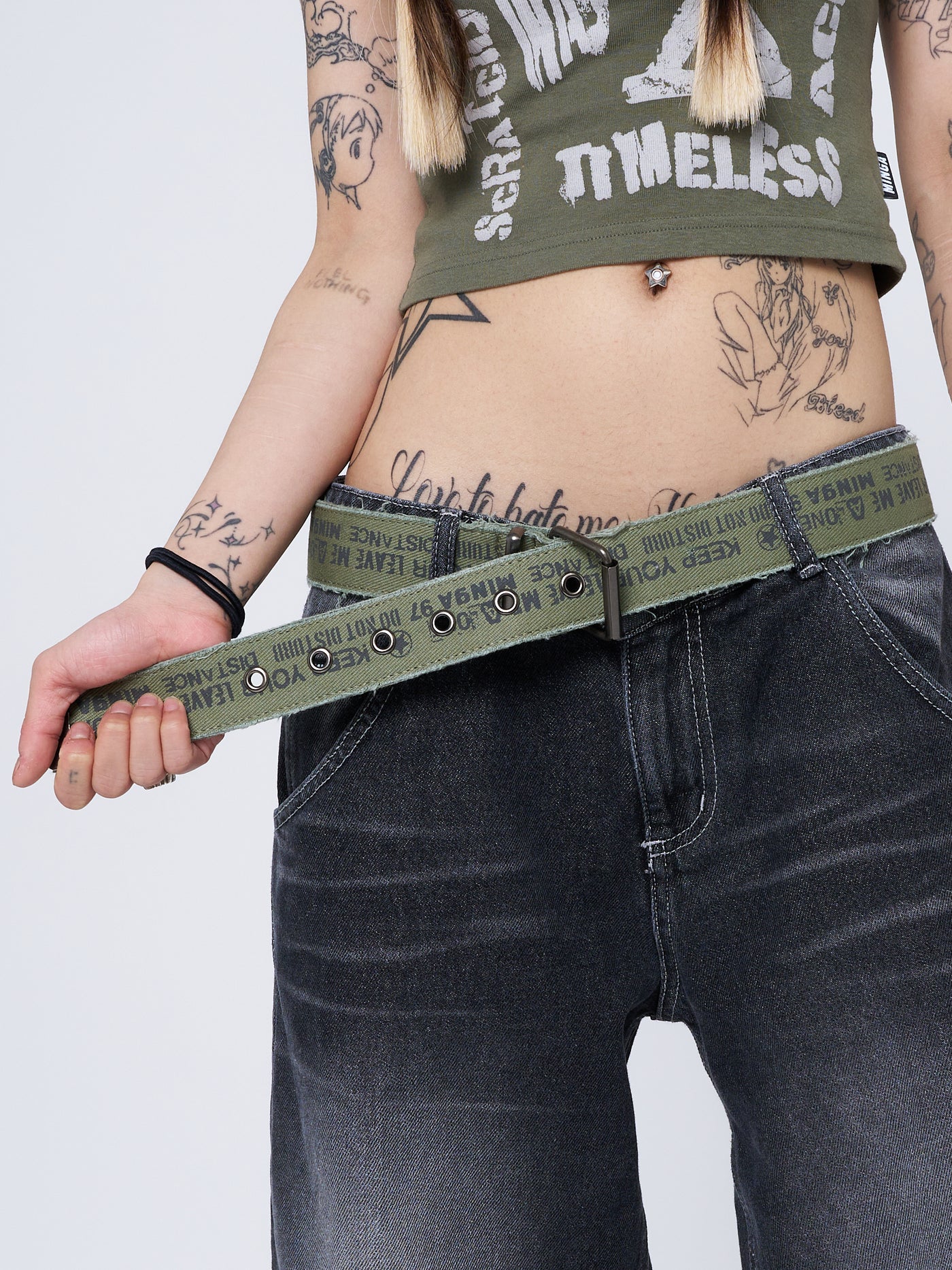 Do Not Disturb Army Green Canvas Belt - Minga London