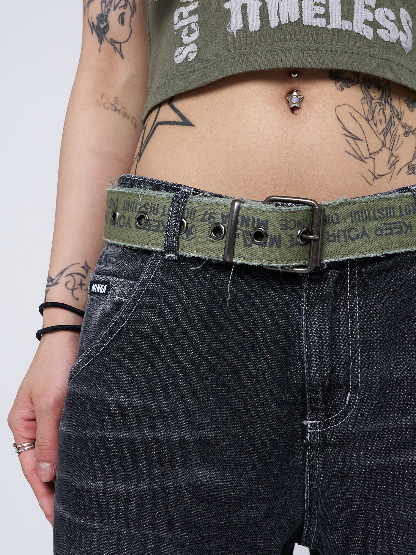 Do Not Disturb Army Green Canvas Belt - Minga London