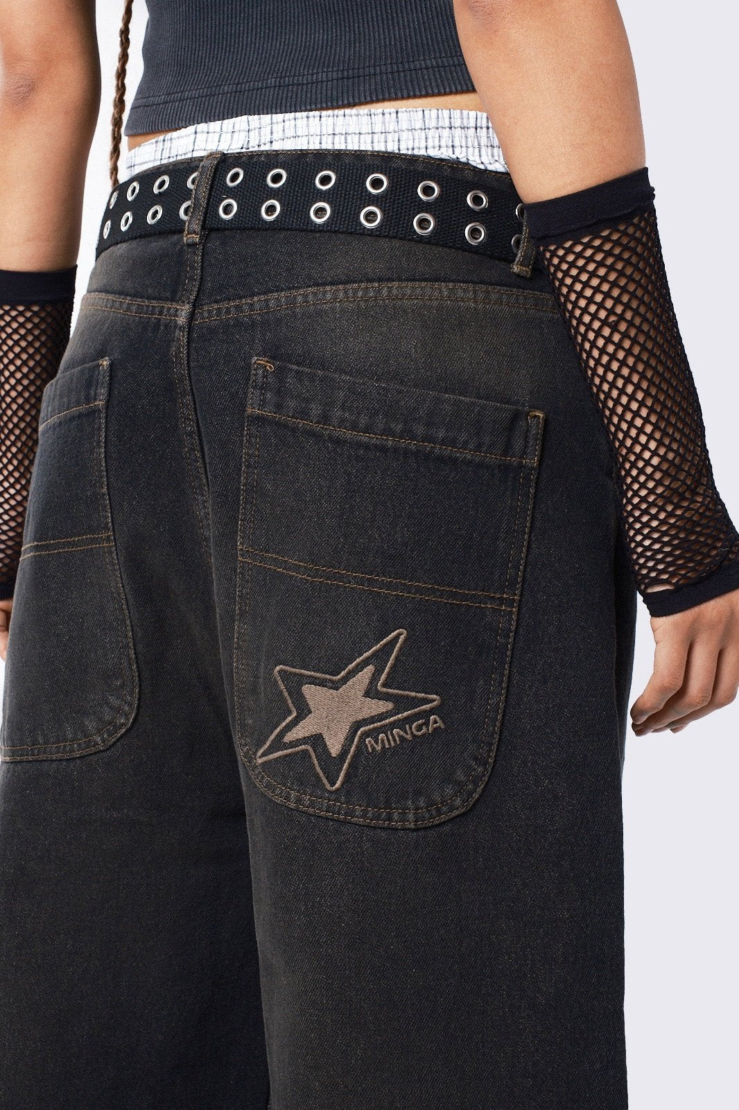 Washed Black Baggy Jeans with Brown Overdye - Y2k Grunge Denim