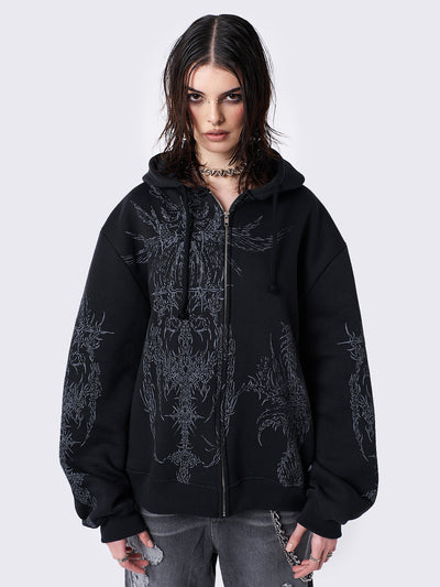 Enigmatic Black Oversized Zip Up Hoodie