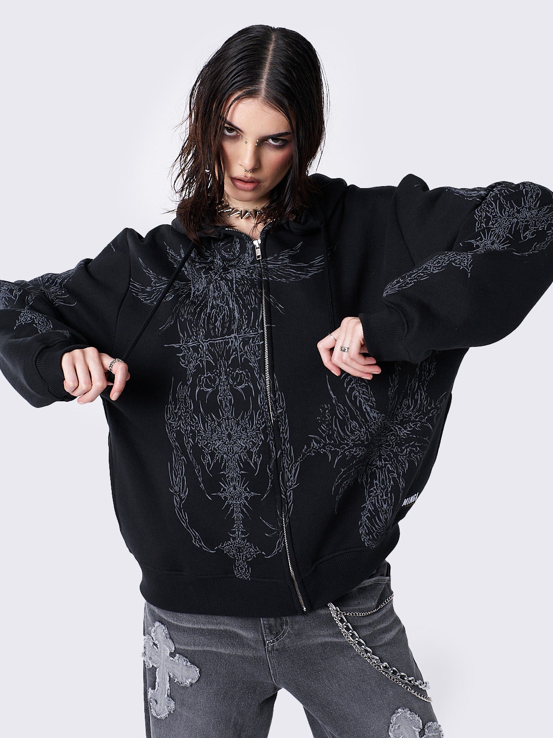 Enigmatic Black Oversized Zip Up Hoodie