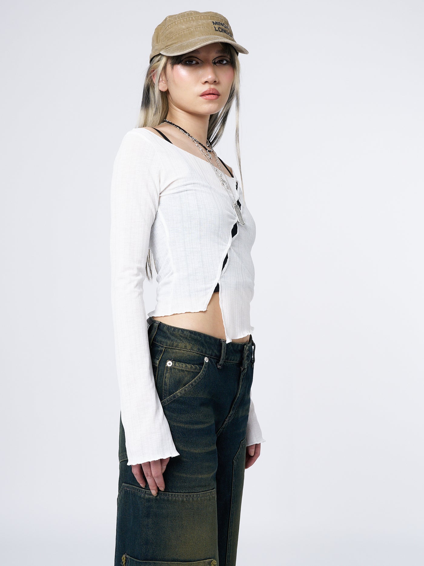 Hana White Asymmetrical Cut Out Top - Minga London