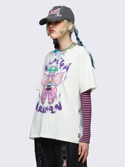 Oversized t-shirt in white with fairy graphic print