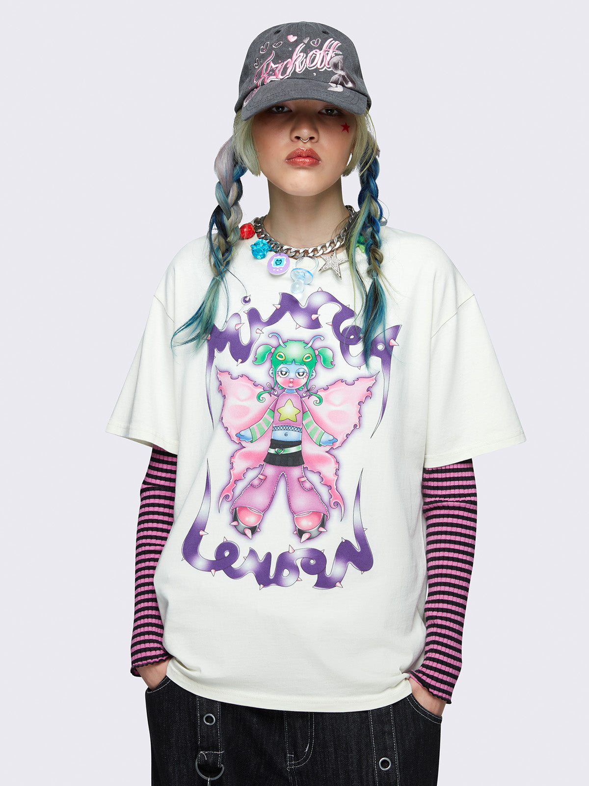 Oversized t-shirt in white with fairy graphic print