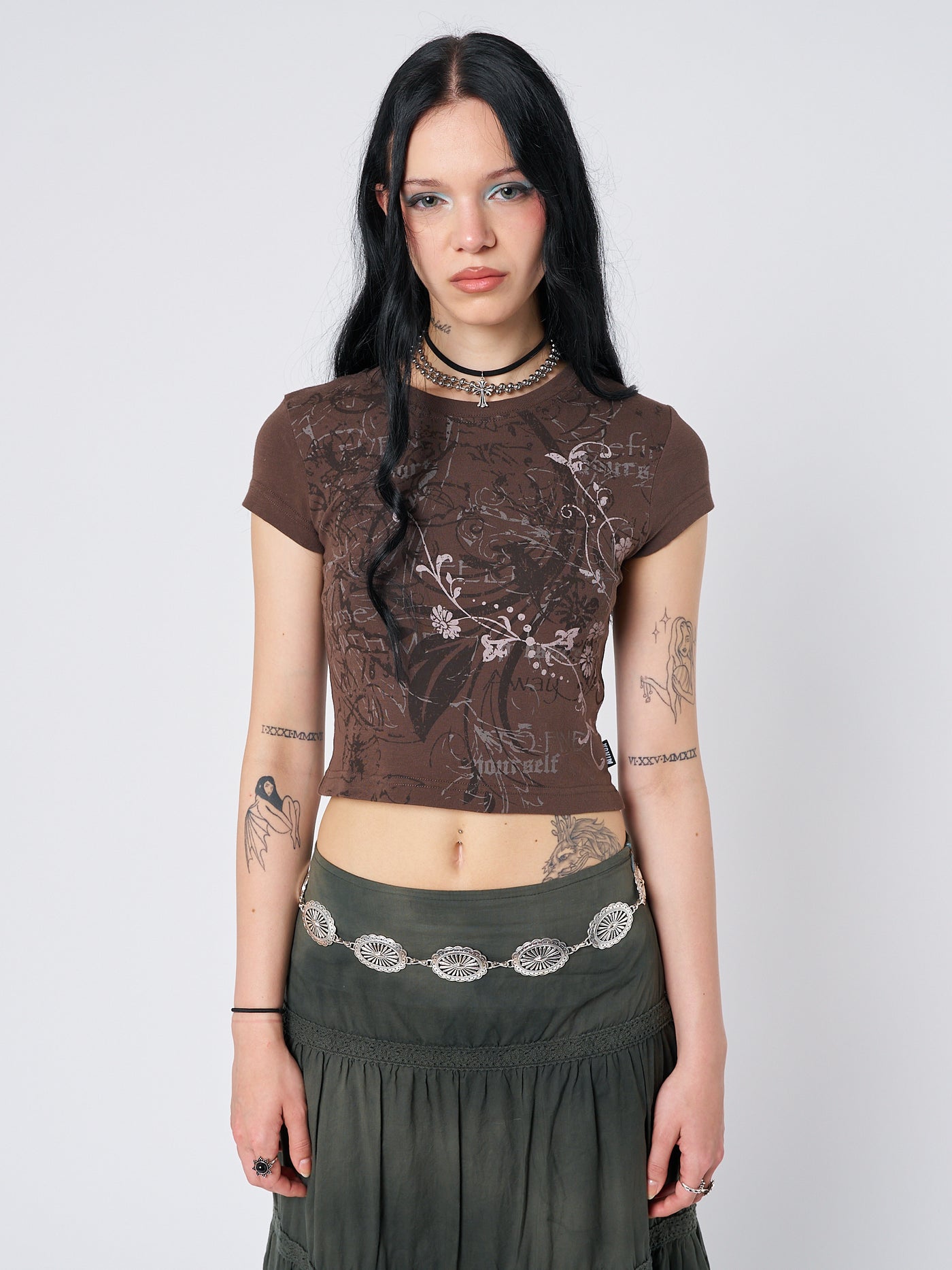 Find Yourself Brown Graphic Baby Tee - Minga London