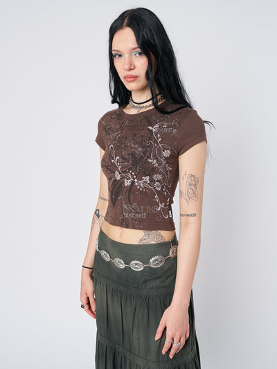 Find Yourself Brown Graphic Baby Tee - Minga London