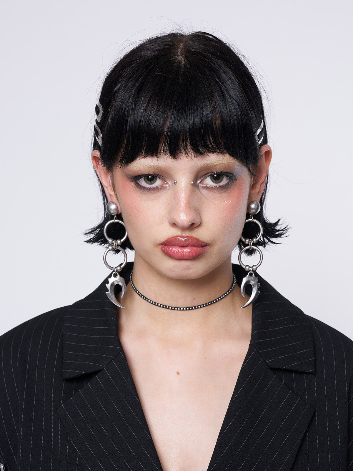 Antique plated Silver drop earrings with O-rings and pendant Drop style and Bullet clutch back.