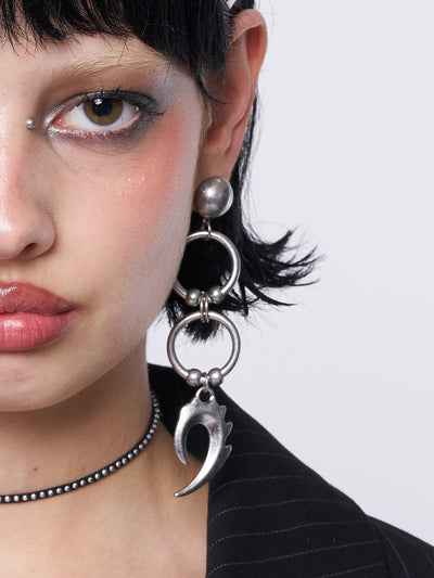 Antique plated Silver drop earrings with O-rings and pendant Drop style and Bullet clutch back.
