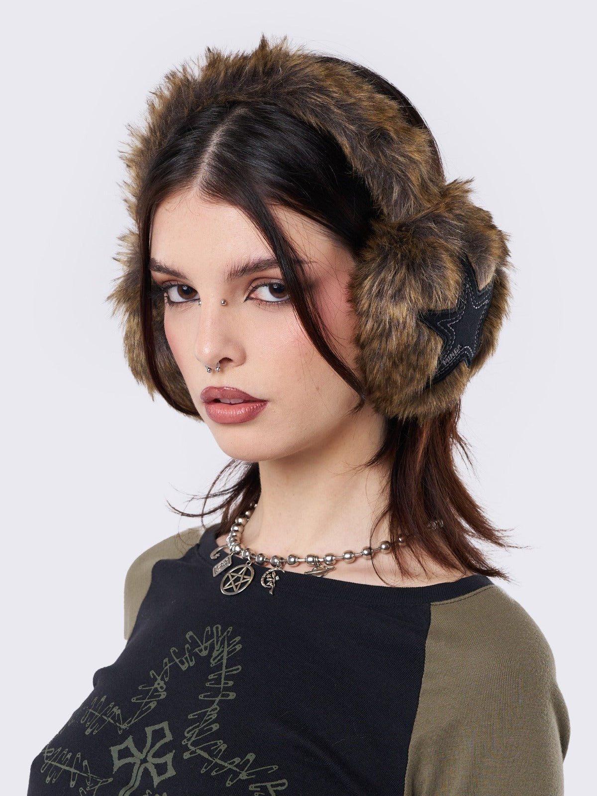 Faux Fur Star Earmuffs in Brown VintageInspired Grunge Ear Warmers