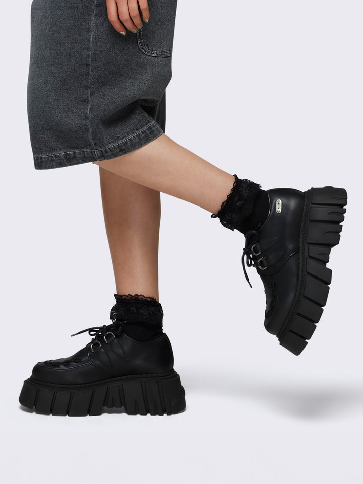 Black Creeper Lace Up Platform Shoes | Minga London