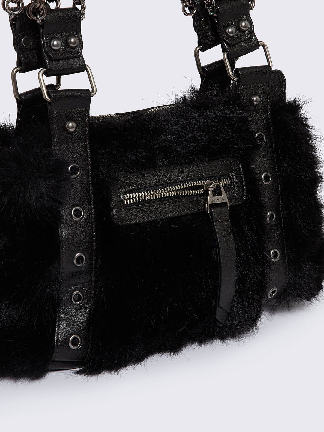Black Furry Shoulder Bag | Minga London