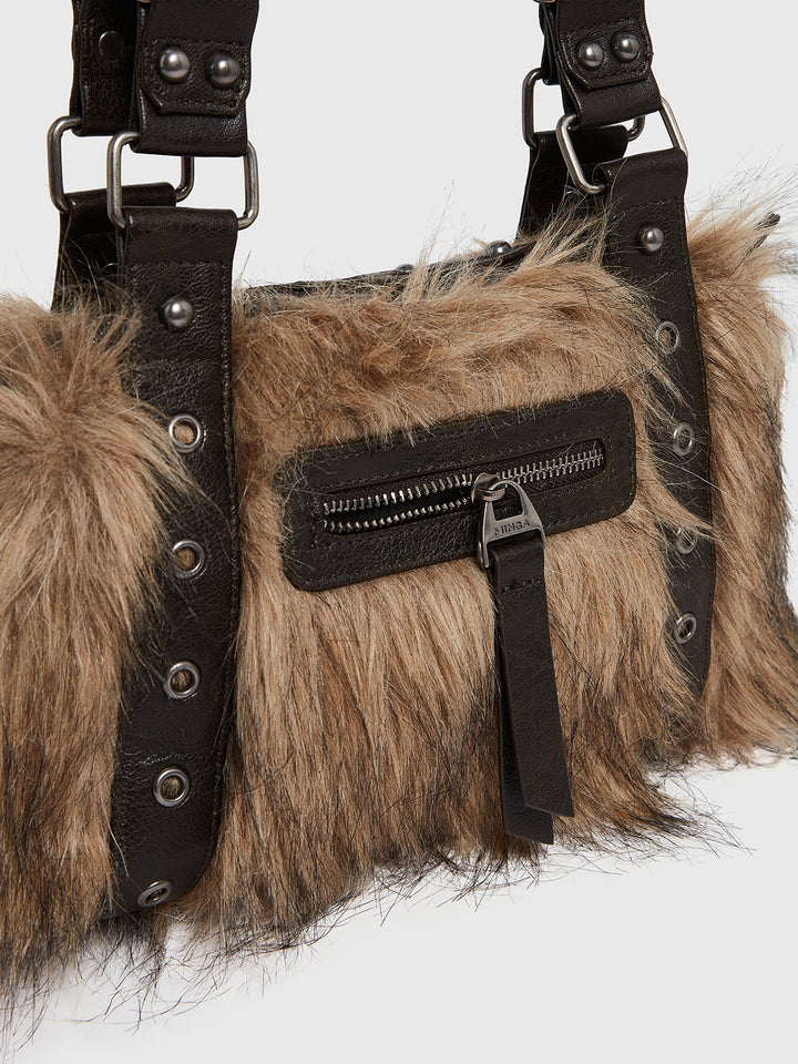 Brown Furry Shoulder Bag Minga London