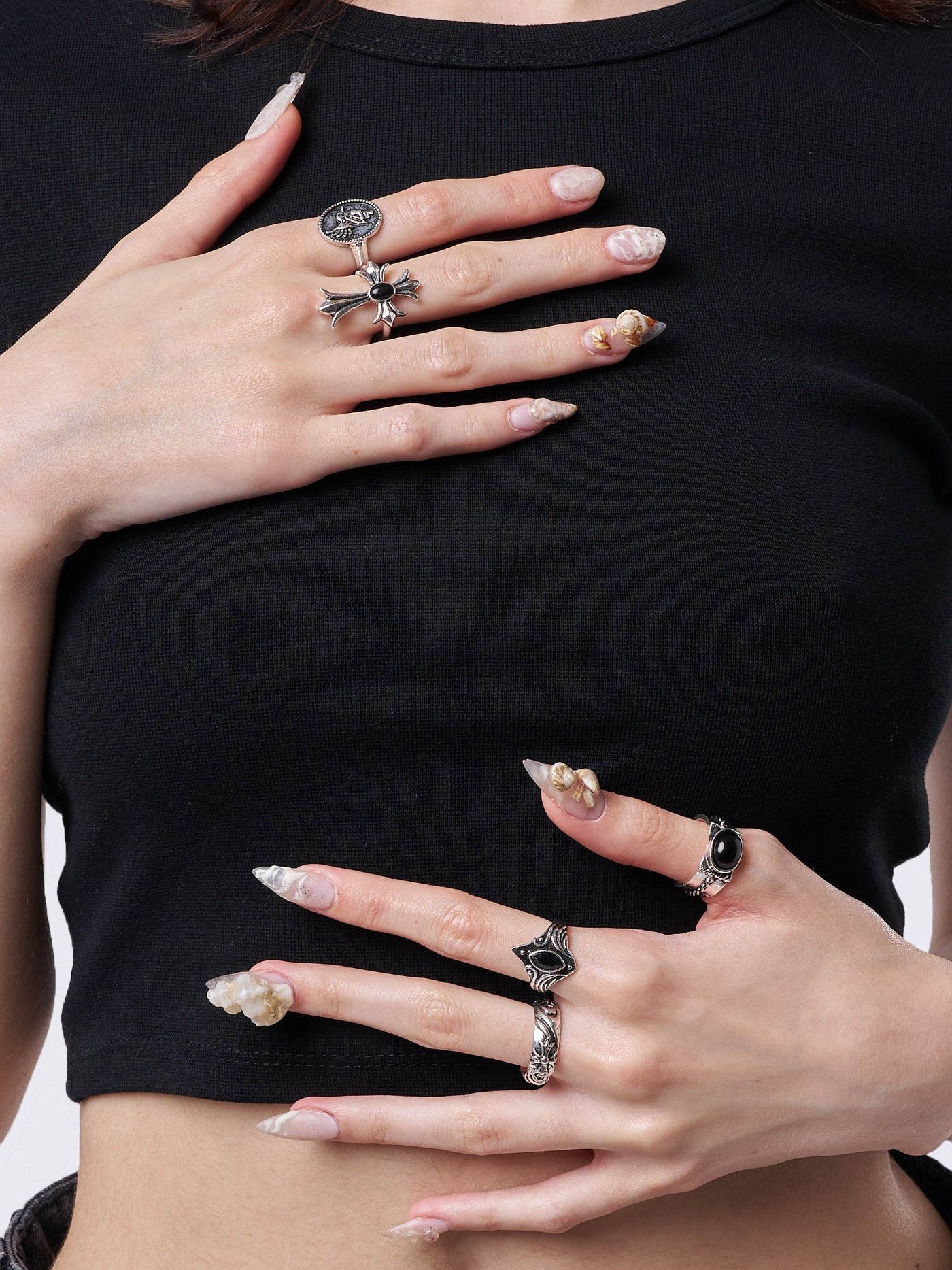 Grunge Gothic Vibes Ring Set - 5-Piece Edgy Rings