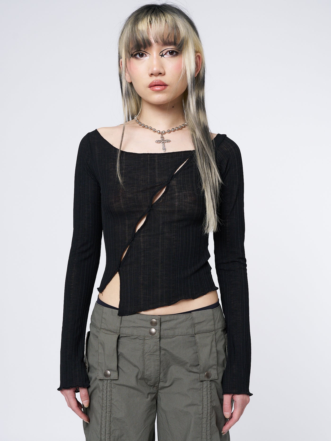 Hana Black Asymmetrical Cut Out Top - Minga London