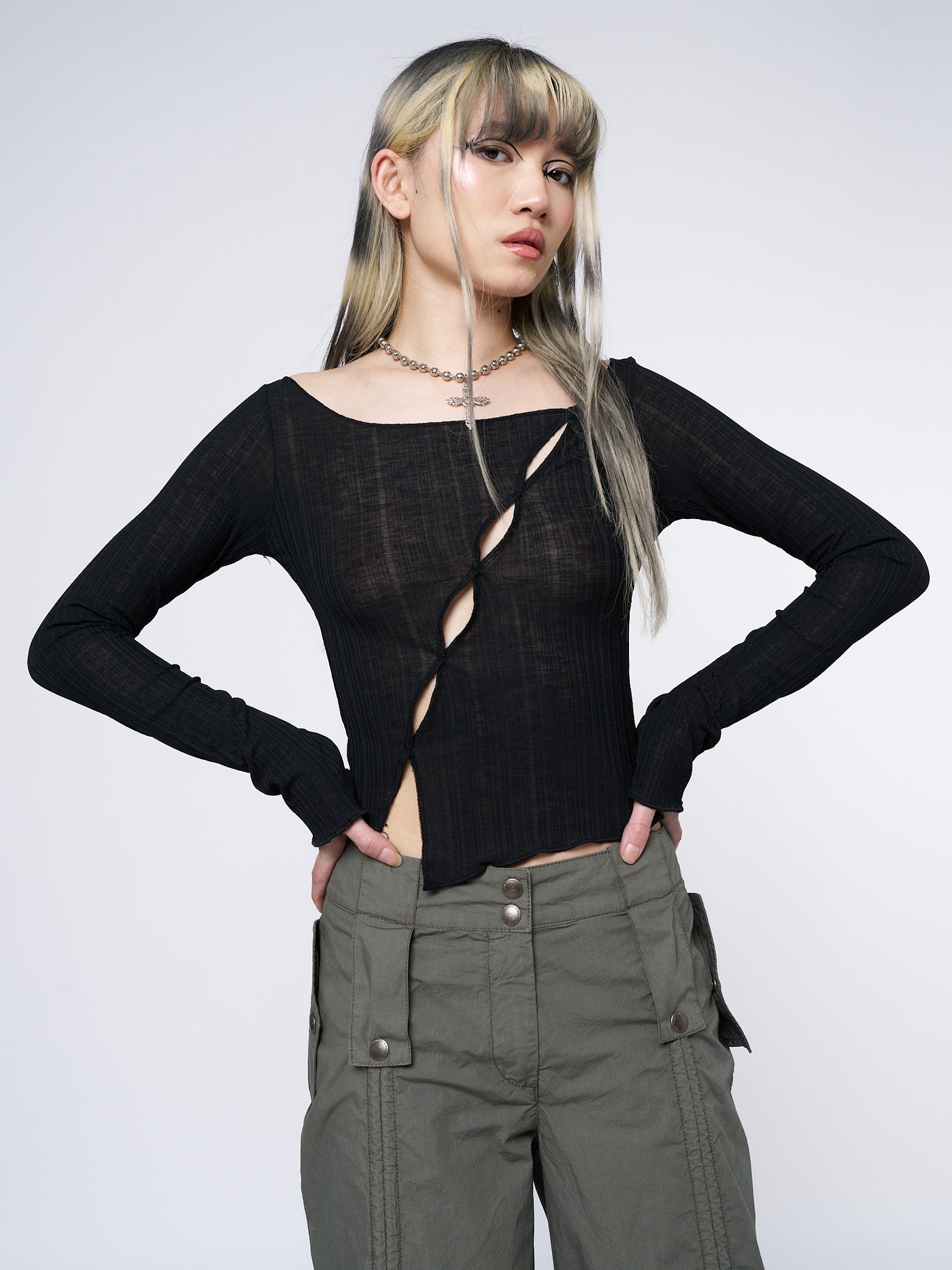 Hana Black Asymmetrical Cut Out Top - Minga London