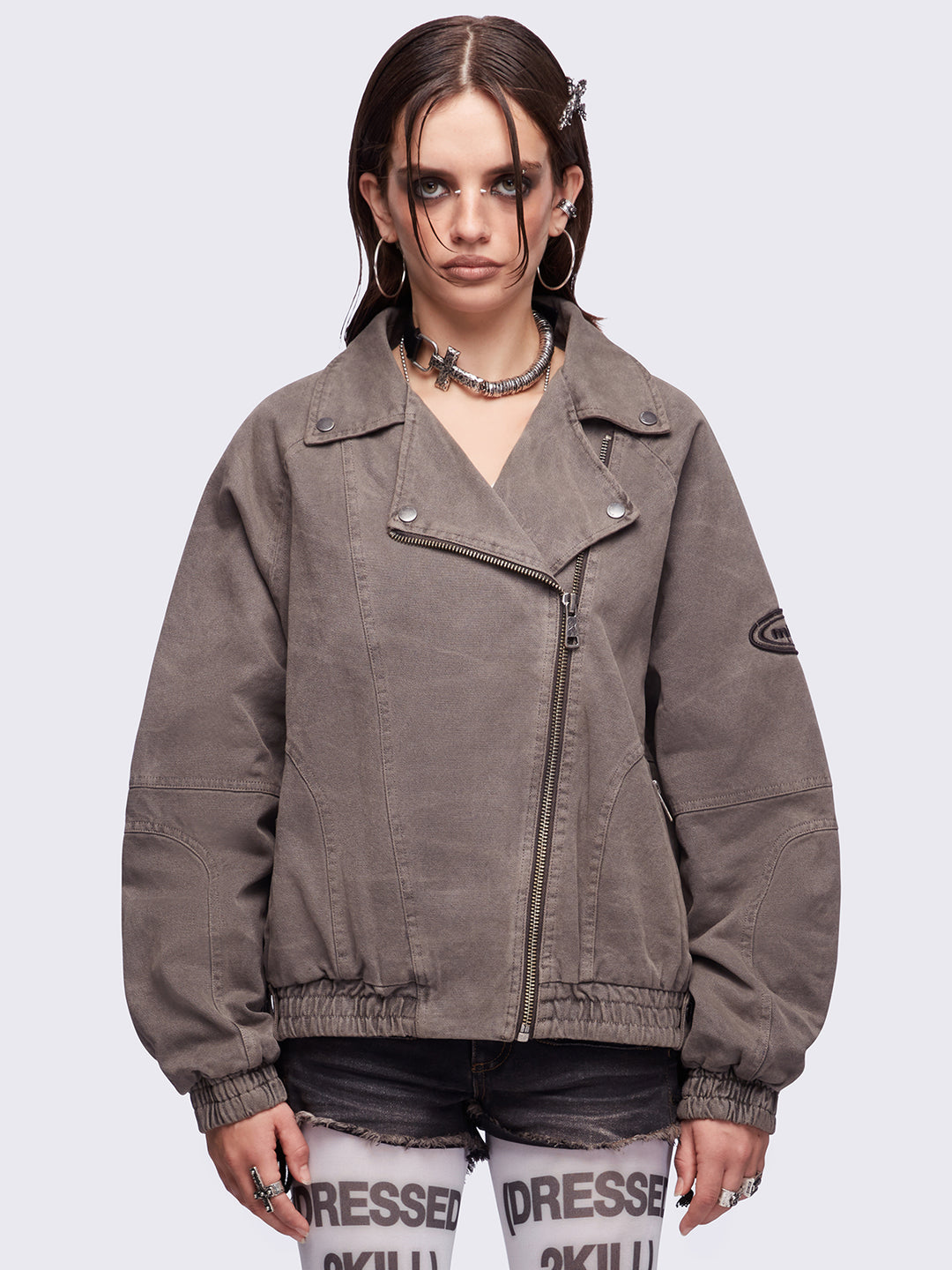 Washed Twill Bomber Jacket in Taupe | Minga London