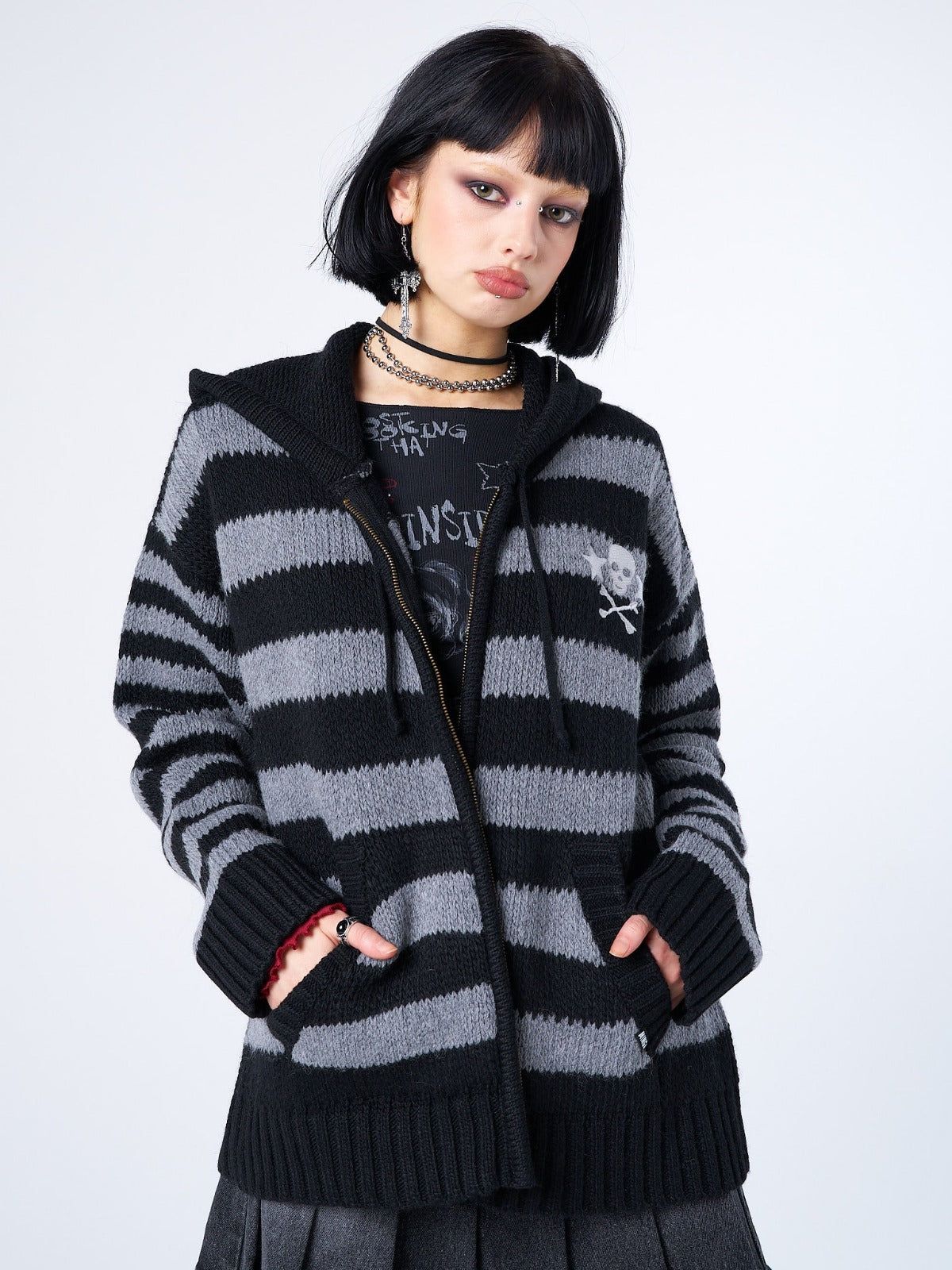 Hazardous Zip Up Hood Knit Cardigan