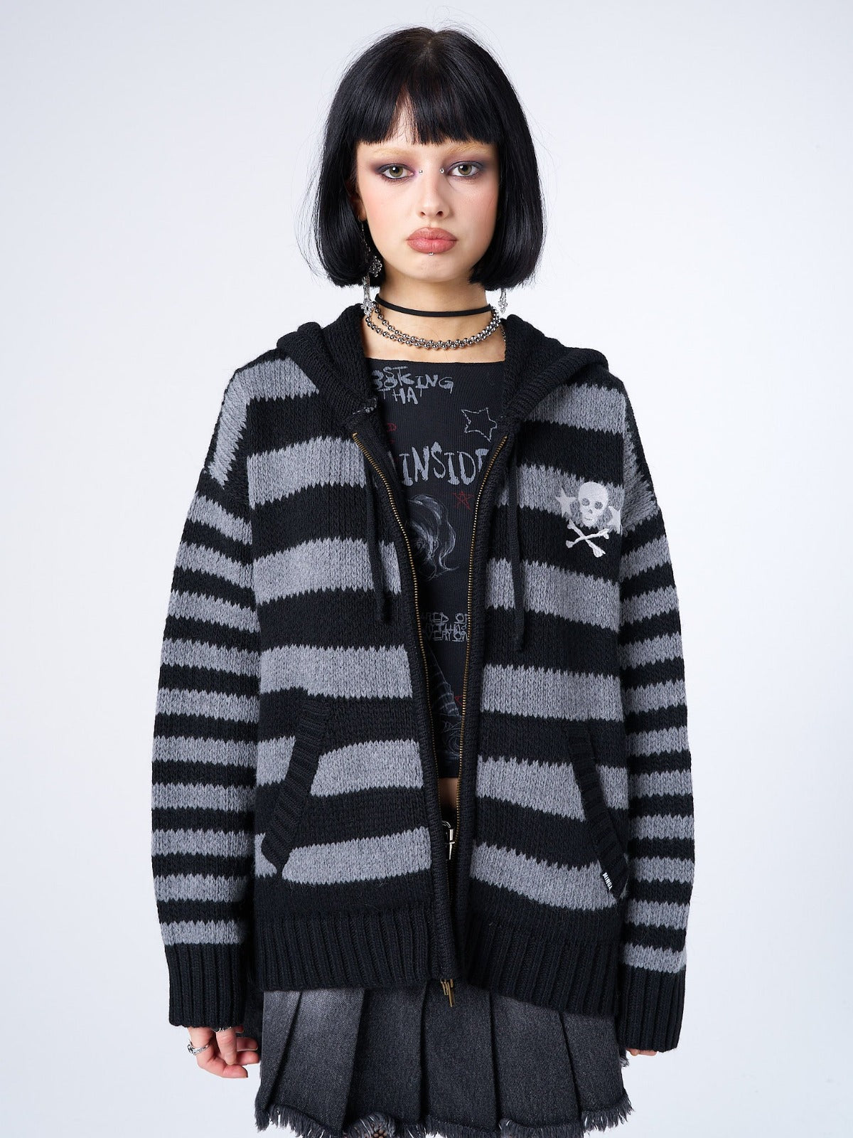 Hazardous Zip Up Hood Knit Cardigan