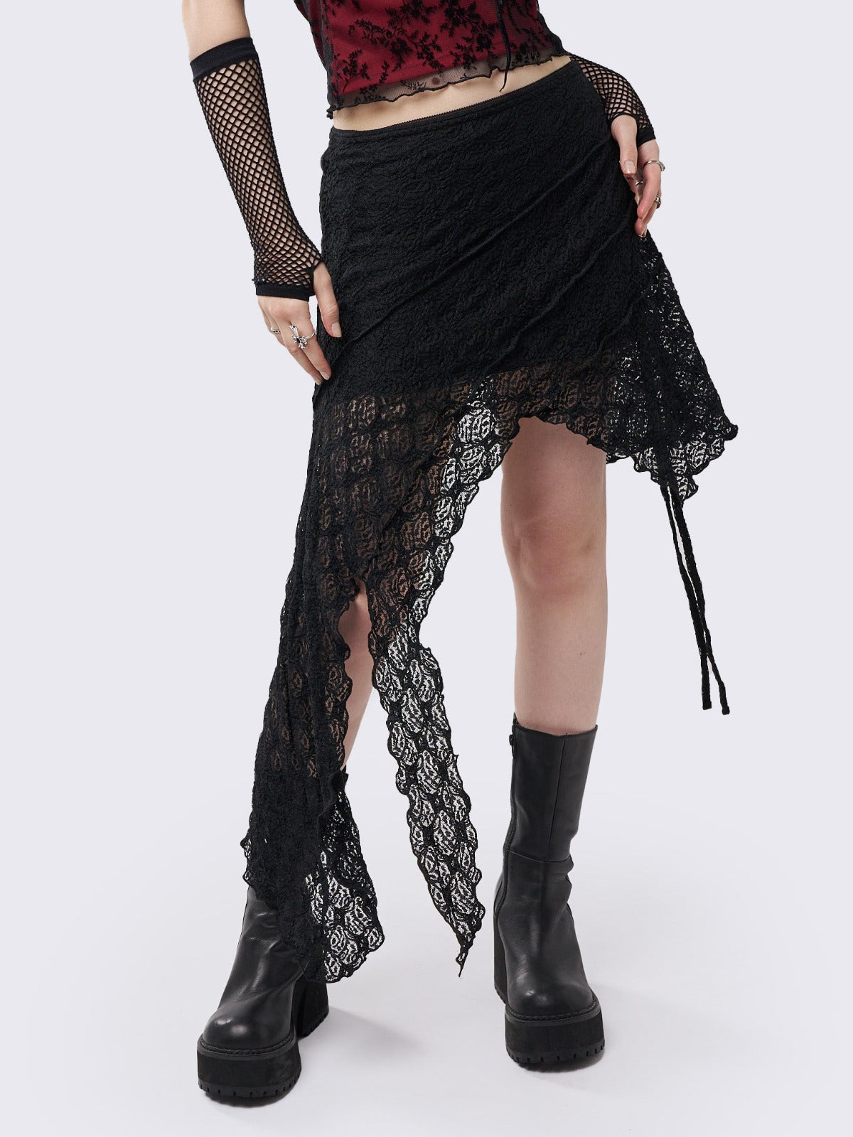 Honora Lace Ruffled Asymmetrical Skirt
