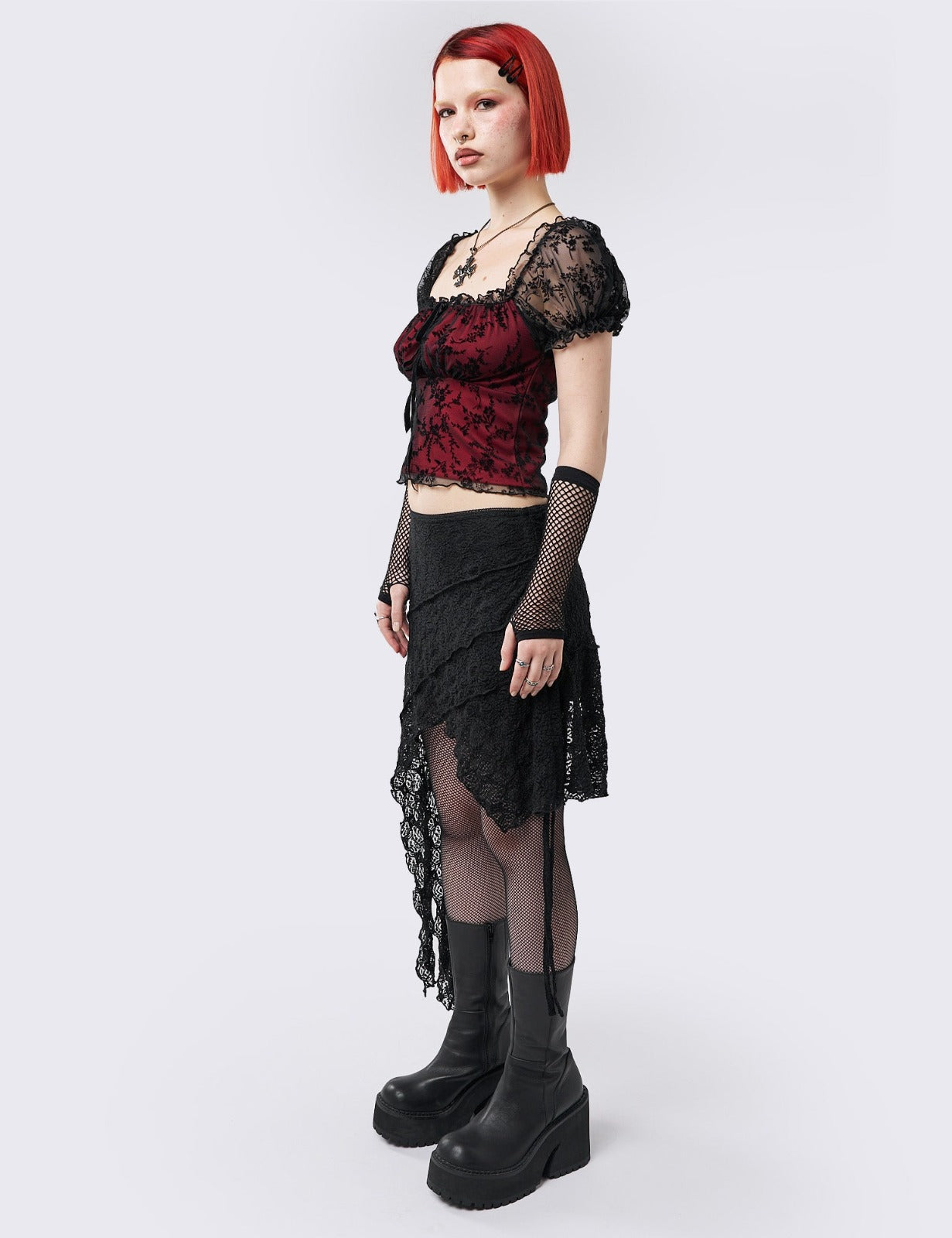 Honora Lace Ruffled Asymmetrical Skirt