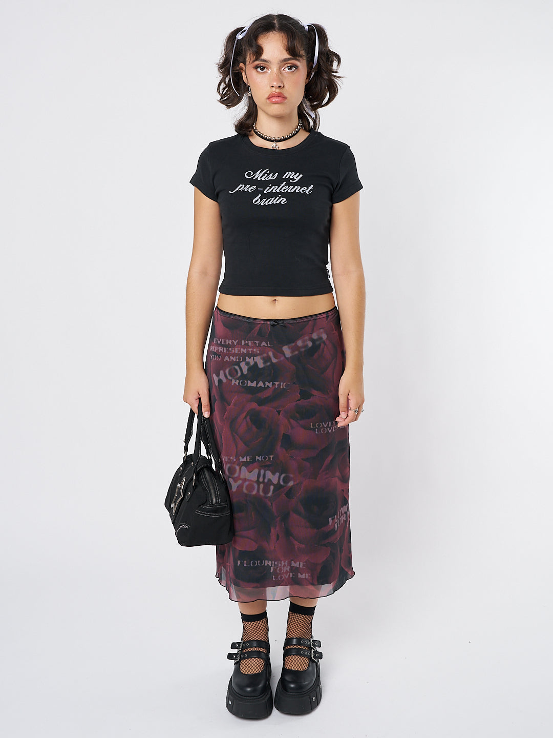 Hopeless Romantic Rose Mesh Midi Skirt - Minga London