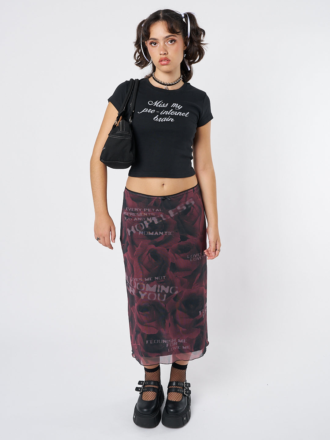 Hopeless Romantic Rose Mesh Midi Skirt - Minga London