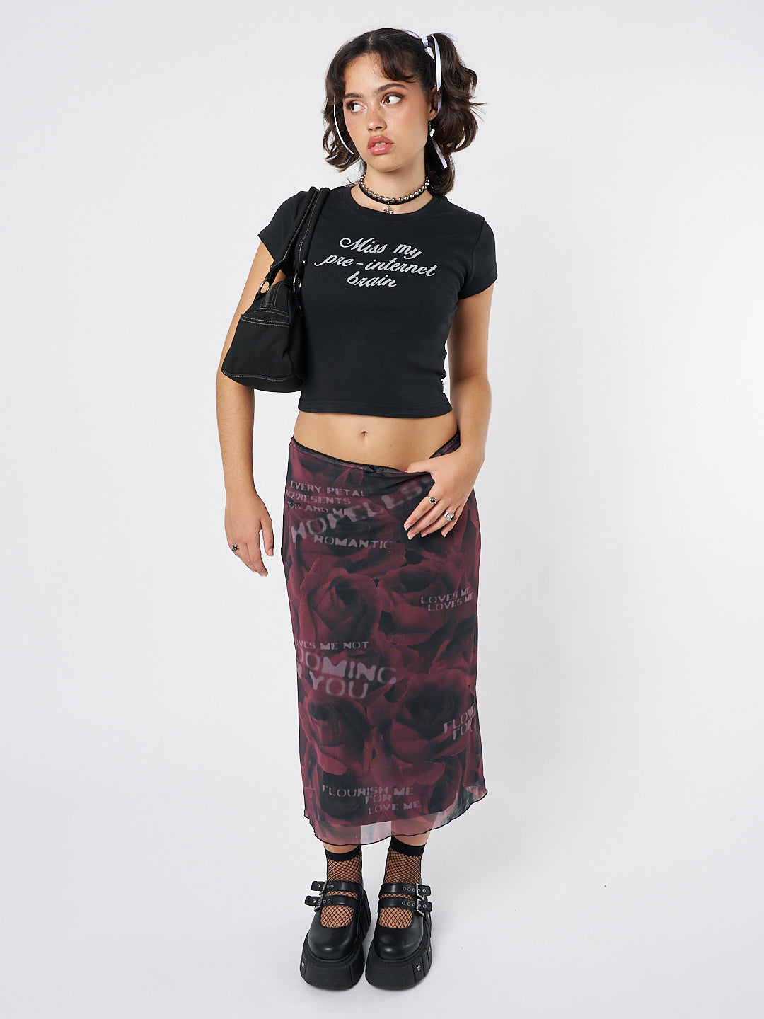 Hopeless Romantic Rose Mesh Midi Skirt - Minga London