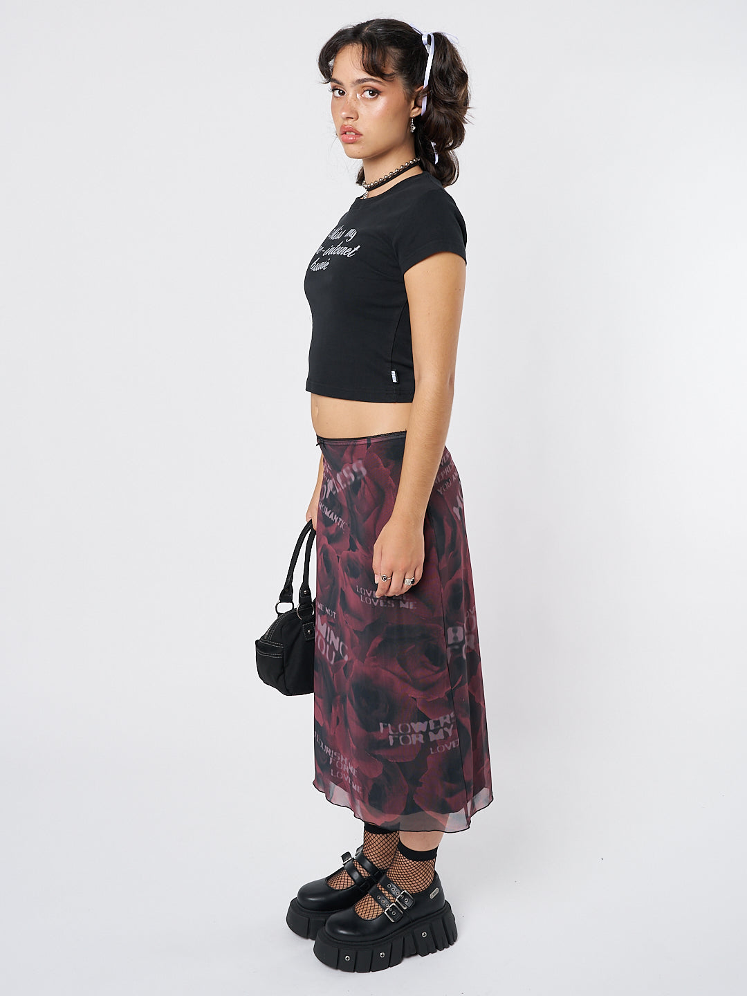 Hopeless Romantic Rose Mesh Midi Skirt - Minga London