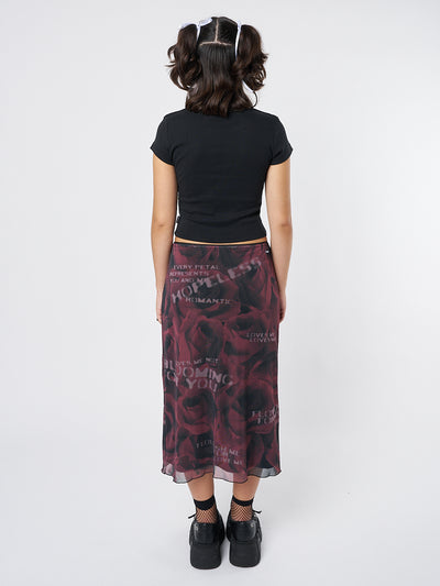 Hopeless Romantic Rose Mesh Midi Skirt - Minga London