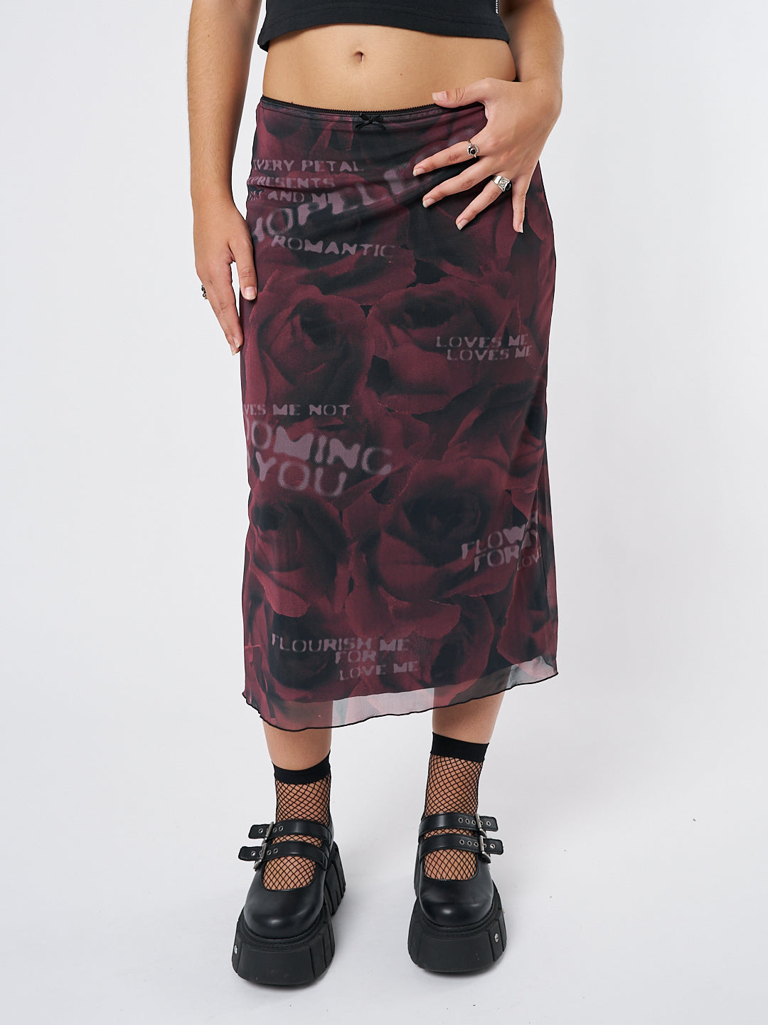 Hopeless Romantic Rose Mesh Midi Skirt - Minga London