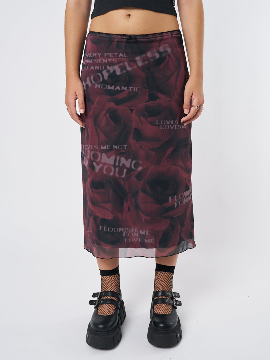 Hopeless Romantic Rose Mesh Midi Skirt - Minga London