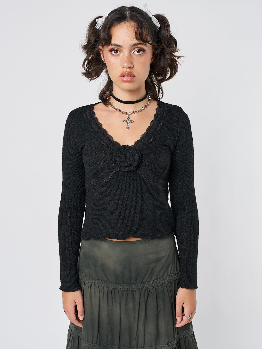 Ida Rose Black Knitted Top - Minga London