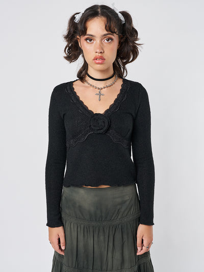 Ida Rose Black Knitted Top - Minga London