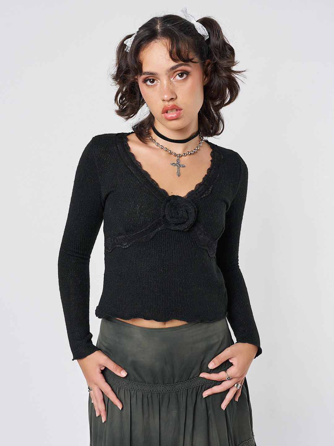 Ida Rose Black Knitted Top - Minga London