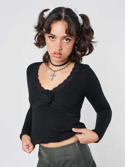 Ida Rose Black Knitted Top - Minga London