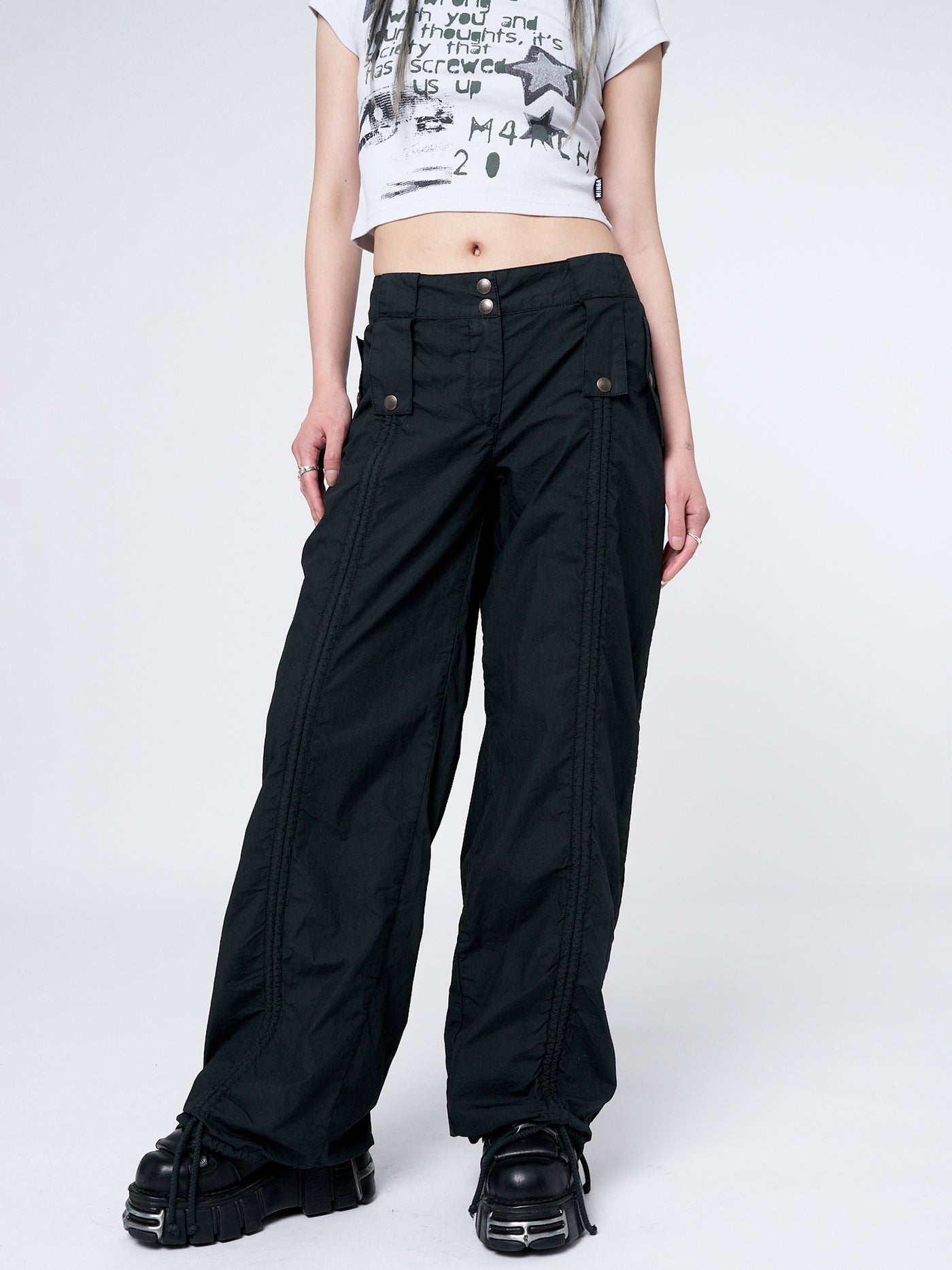 Bea Black Ruched Front Pants - Minga London